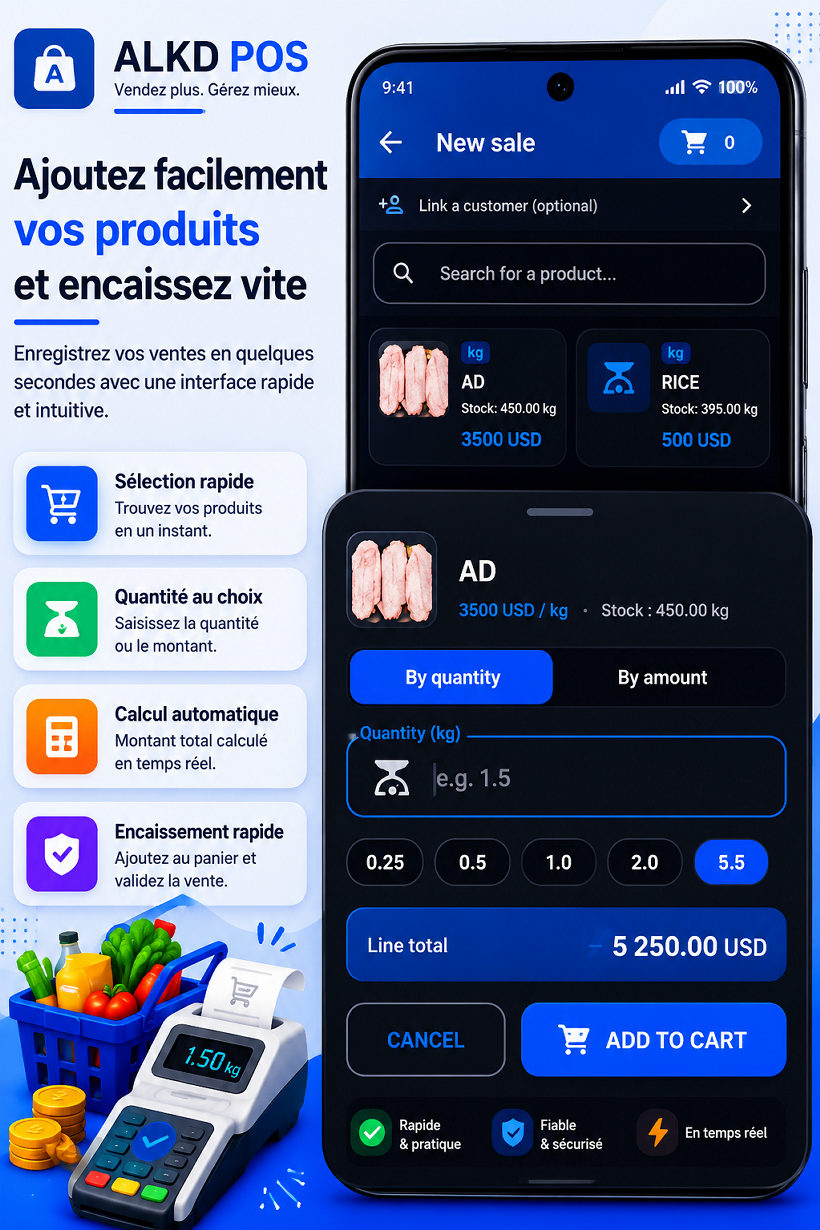 ALKD POS — Vente rapide : ajout de produit et encaissement