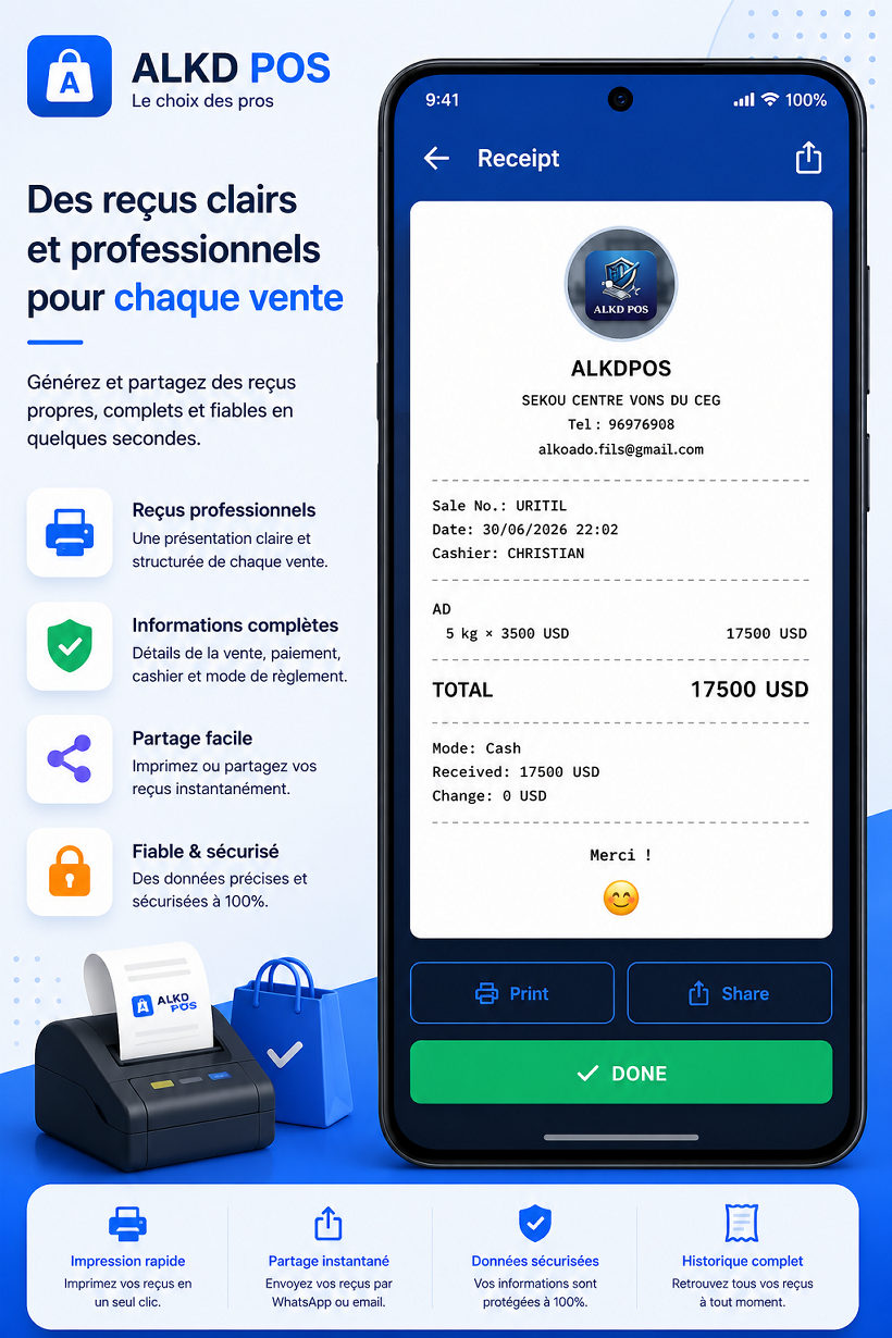 ALKD POS — Reçus professionnels imprimables et partageables