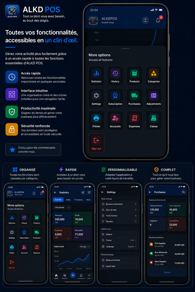 ALKD POS — Toutes les fonctionnalités accessibles